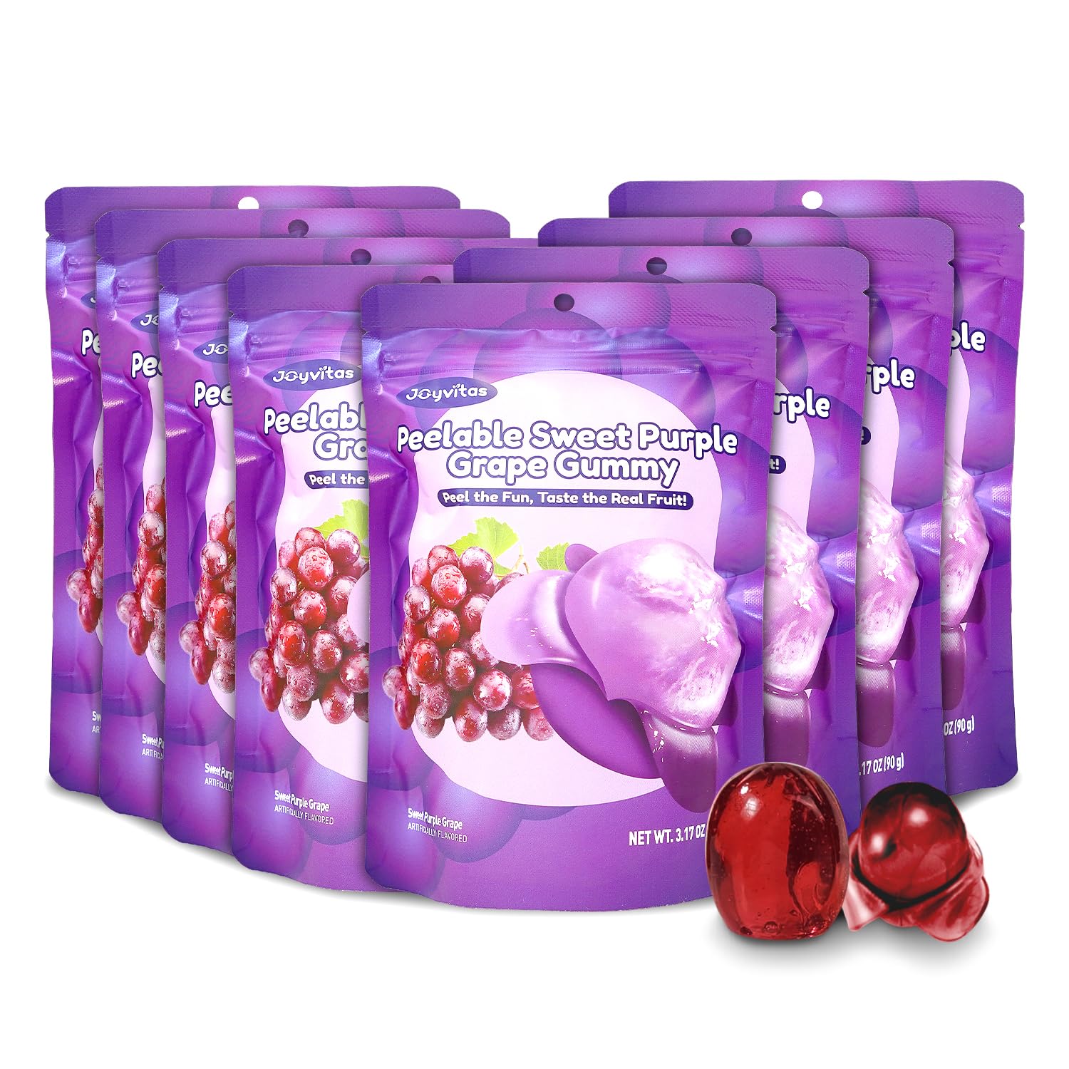 Peelable Gummy Candy Intense Purple Grape Fruit Chewy Gummi Snack Low Sugar & Calorie, Healthy Snacks For Kids & Adults – Individual Soft & Chewy Candy Snacks (8-PACK 25.4OZ, Purple Grape)