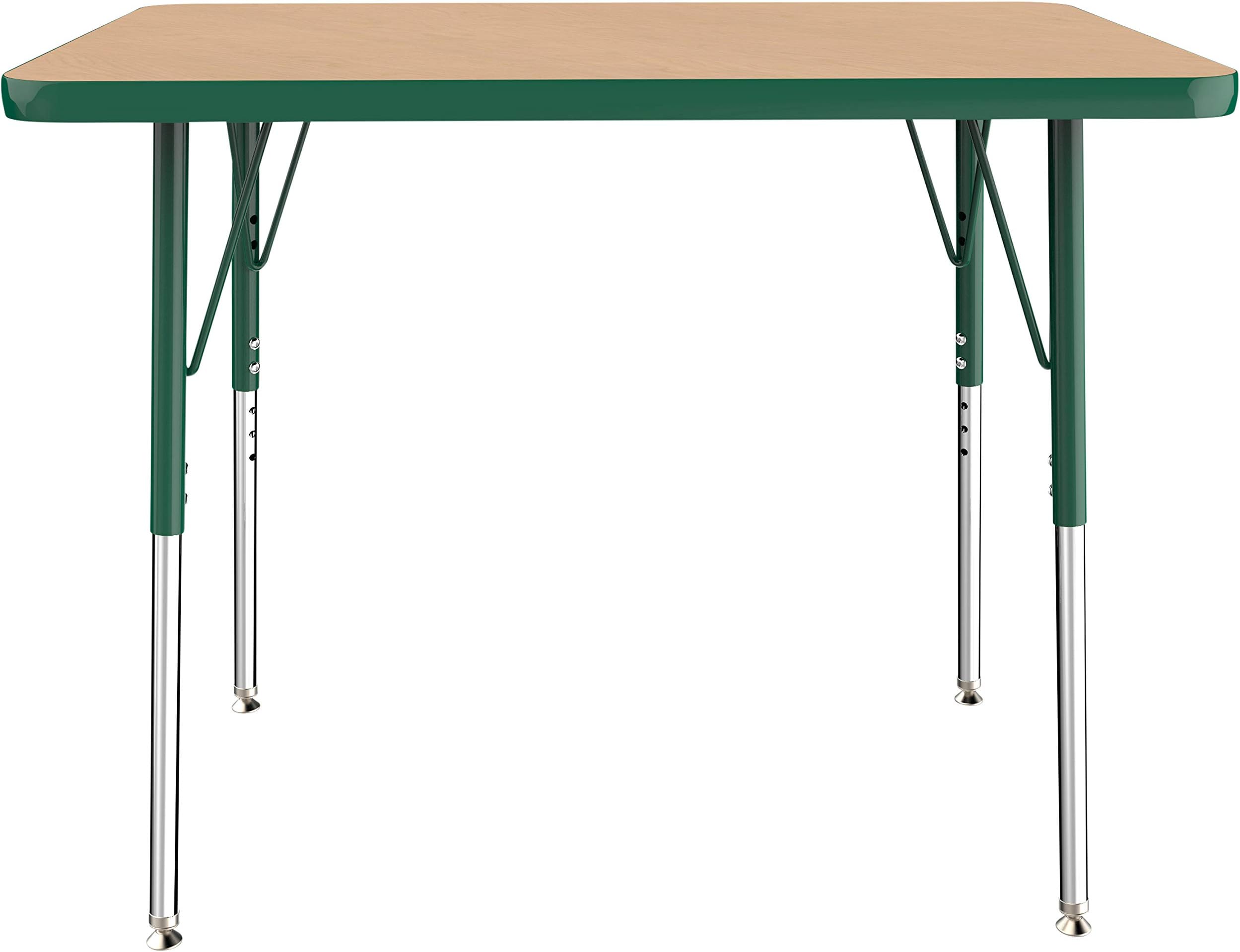 - FDP Rectangle Activity School and Office Table (24 x 36 inch), Standard Legs with Swivel Glides, Adjustable Height 19-30 inches - Maple Top and Green Edge