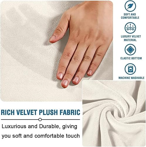 Miniatura 4 de ADPON Funda otomana de felpa de terciopelo, funda otomana redonda súper elástica, lavable, protector de muebles para sala de estar (grande, beige)