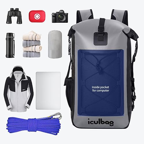 Miniatura 4 de Bolsas Secas Mochila Impermeable para Mujeres Hombres Viaje Bolsa Seca Mochila Bolsa Impermeable para Kayak Playa Navegación 30L/40L Gris