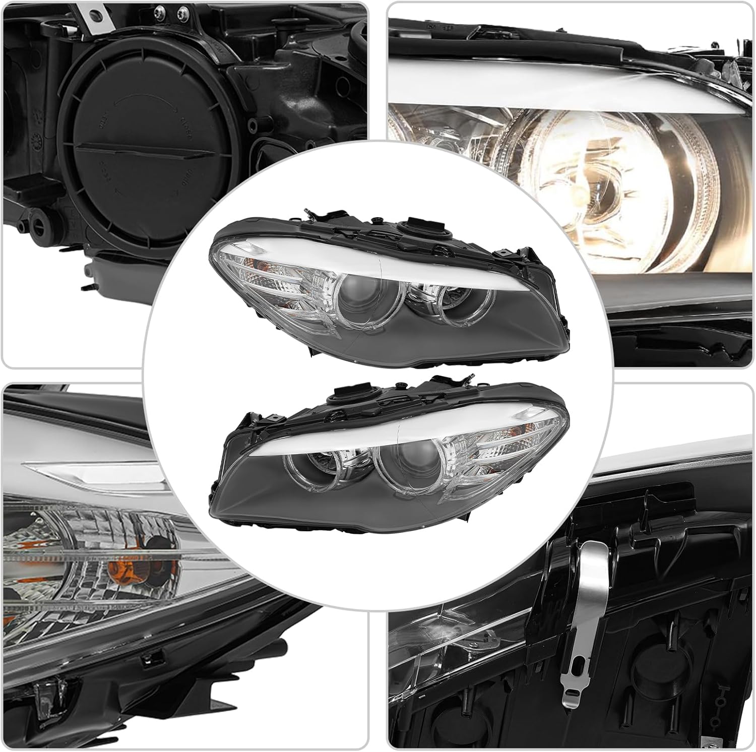 Halogen Headlight Assembly Left+Right Side for 2011-2013 BMW 5 SERIES 535I 528I 550I M5 w/AFS, Driver & Passenger Side Head Lights Direct Replacement Headlamps Assy Set Assembly (Left+Right)