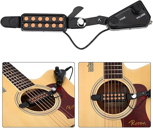 Miniatura 3 de Pastilla de guitarra con 12 agujeros de sonido, transductor magnético con kit de afinador de tono de volumen para guitarra acústica