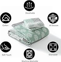 Vista 6 de PANGUSHAN - Juego de edredón tamaño Queen, edredón de algodón 100%, juego de ropa de cama, colcha reversible a cuadros florales para cama Queen