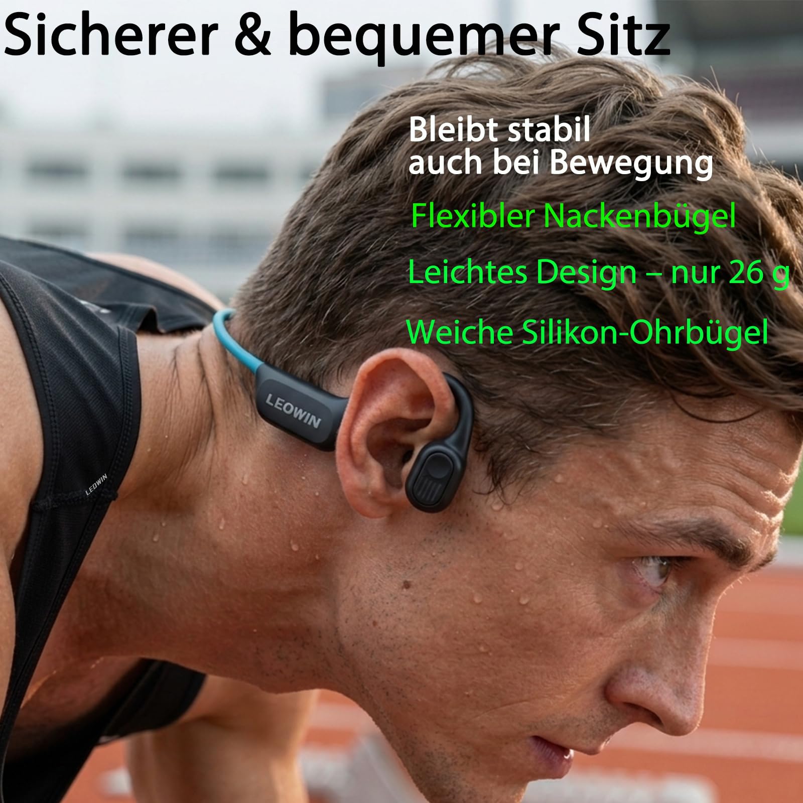 Leowin Knochenleitung Kopfhörer, TÜV geprüft bis 10 m wasserdicht, IP68 Open-Ear für Schwimmen & Sport, 32 GB MP3 Player, Bluetooth 6.0, 15 h Akku
