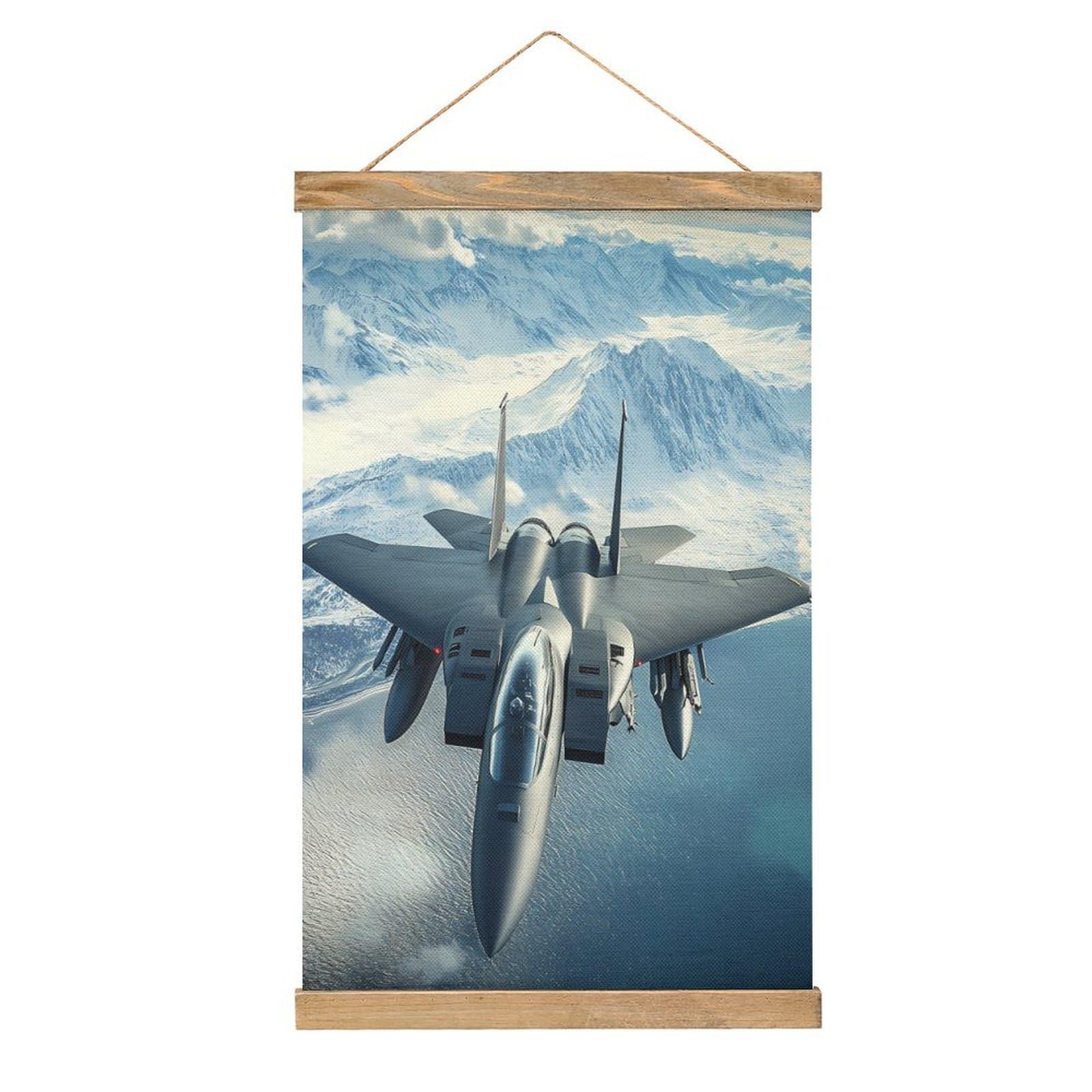 CGSBNGHA Aircraft Fighter Jet F-15 Ea-gles Flying Wall Art Prints Linen Hanging Painting Scroll Paintings Pictures Decor for Home