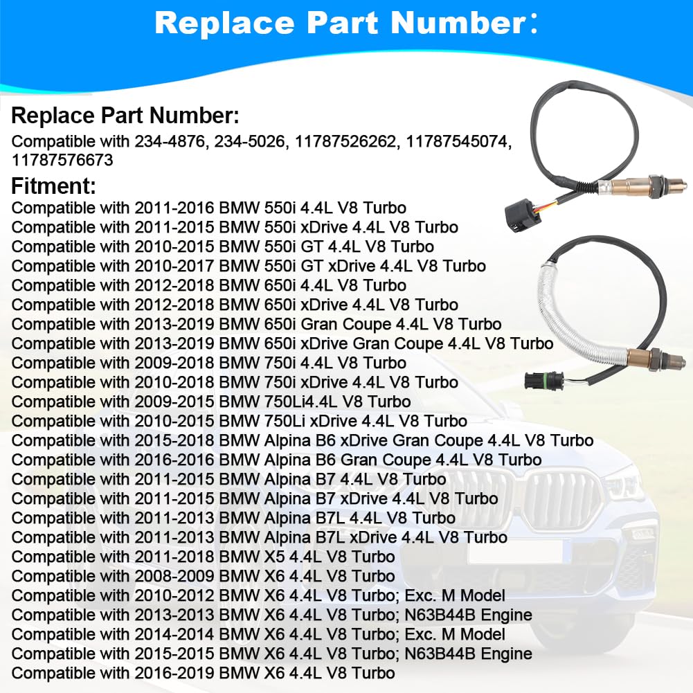 JDMON 4PCS Oxygen O2 Sensor Upstream Downstream Replacement for BMW 550i, 650i, 750i, X5, X6 4.4L Compatible with 234-5026, 234-4876