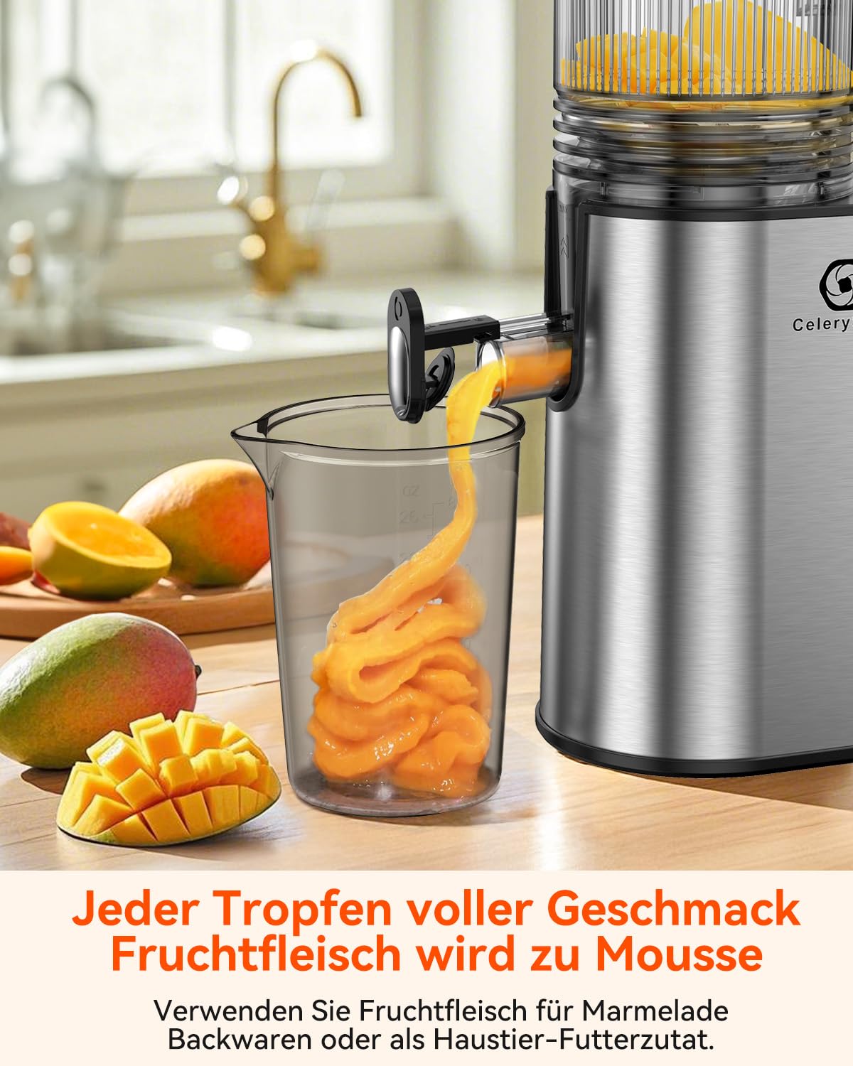 Slow Juicer Testsieger, Entsafter für Ganze Gemüse und Obst, Juicer Machine mit 130 mm Einfüllöffnung, 1,8L, BPA-frei, 250W, Rücklauffunktion, einfache Reinigung, Edelstahl Schwarz