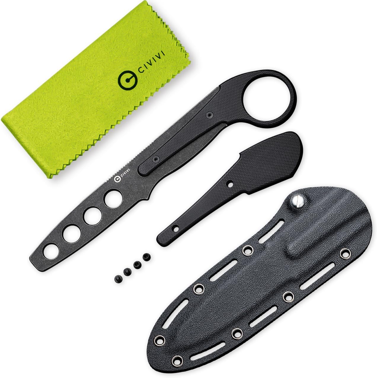 CIVIVI Varius Trainer Fixed Blade Knife for Men, Training Knife with a Kydex Sheath, a Finger Ring and Conventional Handle, 3.26" D2 Dull Blade G10 Handle C22009C-2