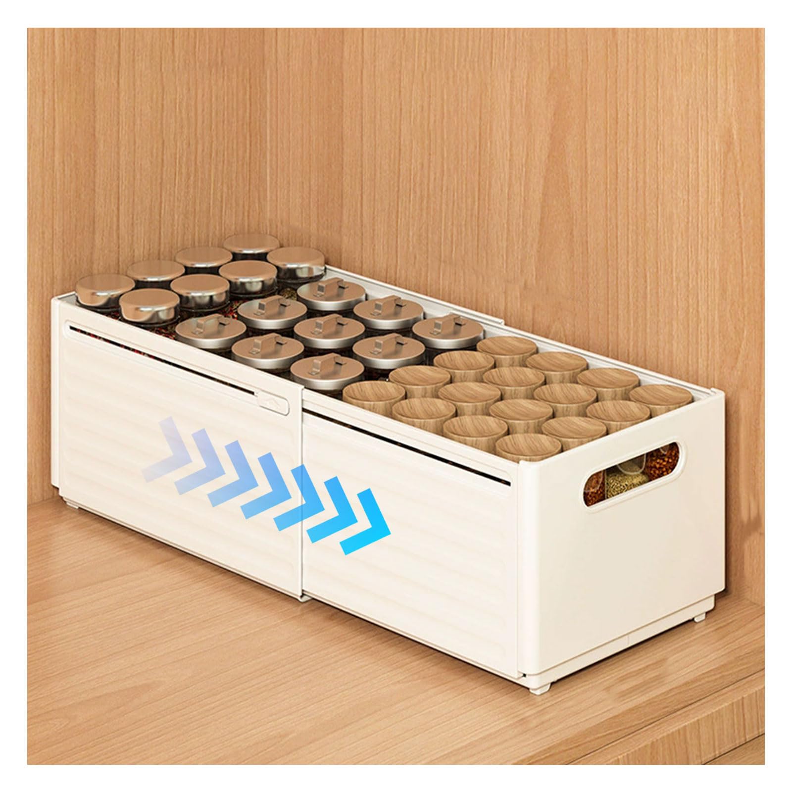 Organizador extensible para armarios sin taladros: cajas de plástico plegables para despensas