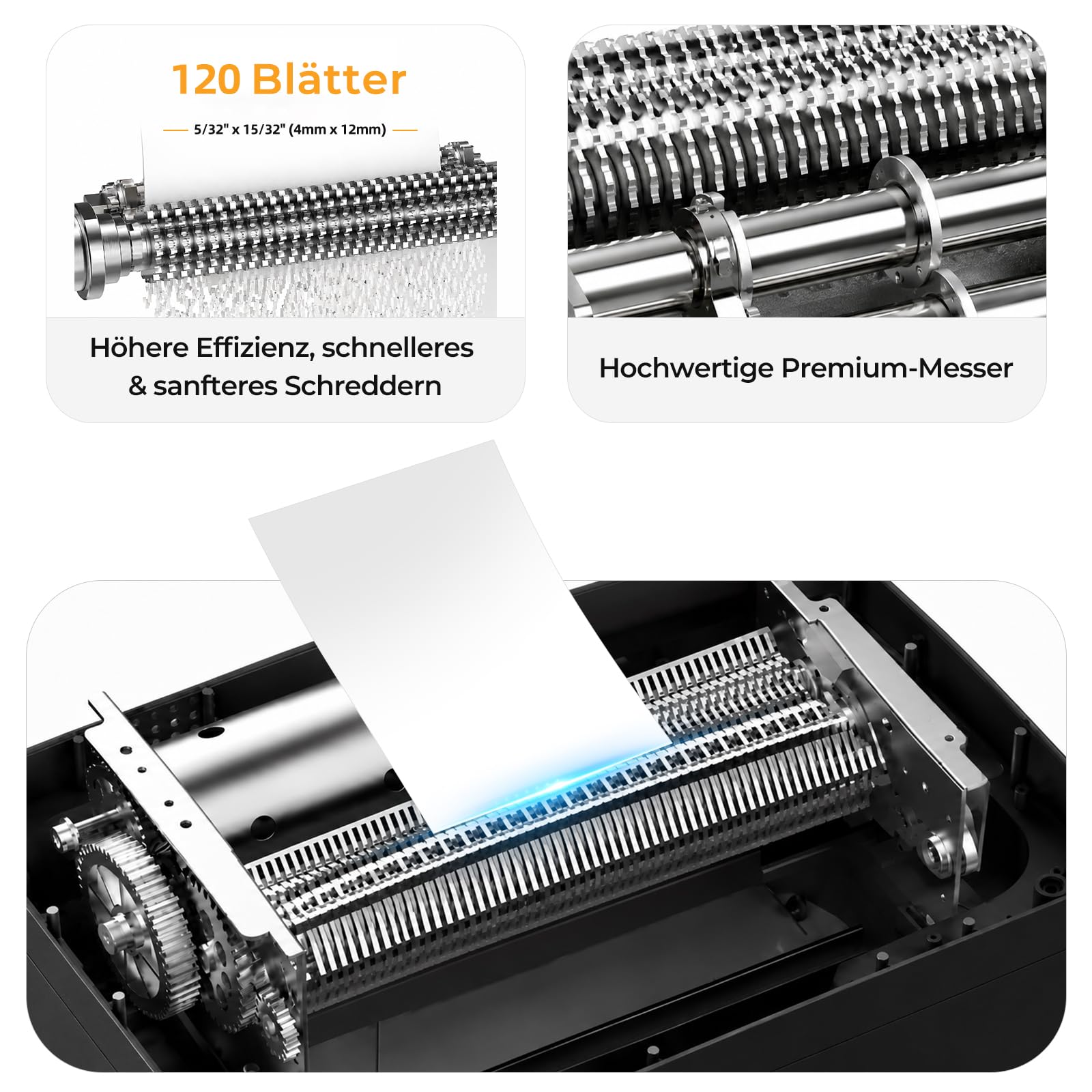 Automatischer 120 Blatt Aktenvernichter P-4 Partikelschnitt Aktenvernichter, 8 Blatt manuell, 60 Min Dauerbetrieb, Anti-Stau, vernichtet Kreditkarten Heftklammern 20L