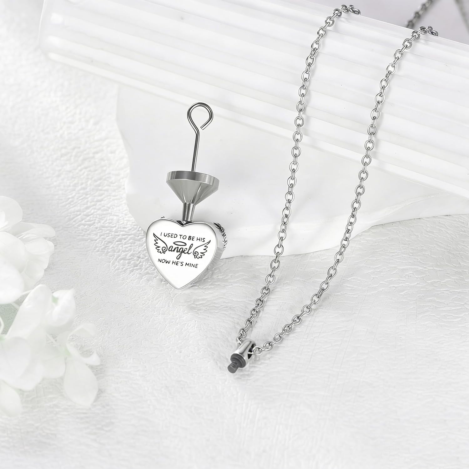 Family Members Urn Necklace for Ashes 925 Sterling Silver Angel Wings Heart Cremation Memorial Keepsake Pendant Jewelry for Loved One's Ashes, with 18" + 2" Stainless Steel Chain