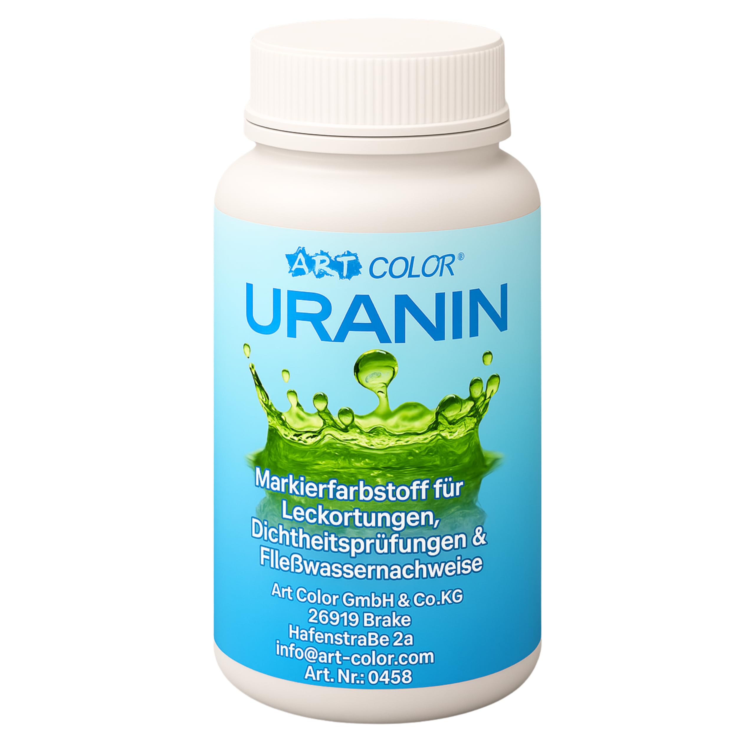 Art Color Uranina 125 g de colorante marcador – Tinte de agua para detección de fugas, prueba de fugas, seguimiento de flujos, etc