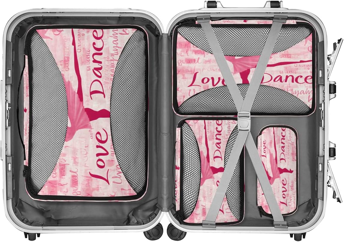 Love Dance 4 Set Packing Cubes Packing Cubes for Women Lightweight Travel Essential Bag Clothes Carry on Suitcase Bags for Accessories Essentials