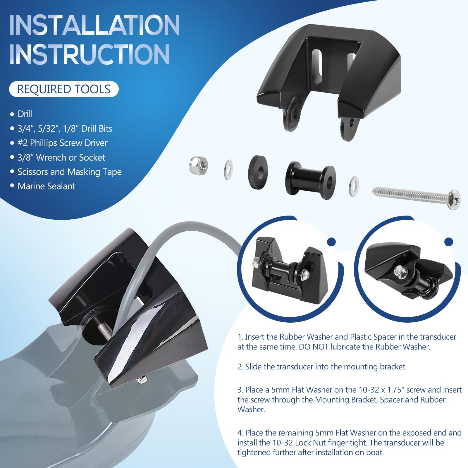 K00-00118-01 Staffa Trasduttore Transom Mount Kit Ricambio per Garmin XDCR 200/50 kHz Trasduttore a Doppia Frequenza f/010-10272-00