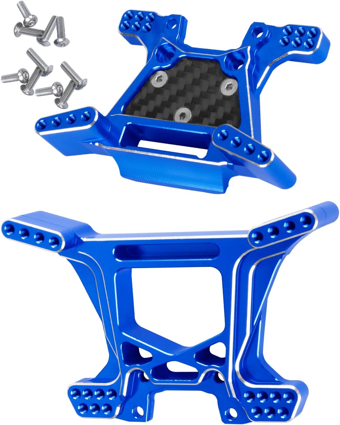 Upgrades Part for 1/10 Rustler 4WD 4x4 (#67164-4),Alloy Front and Rear RC Shock Towers Hops up,Navy Blue