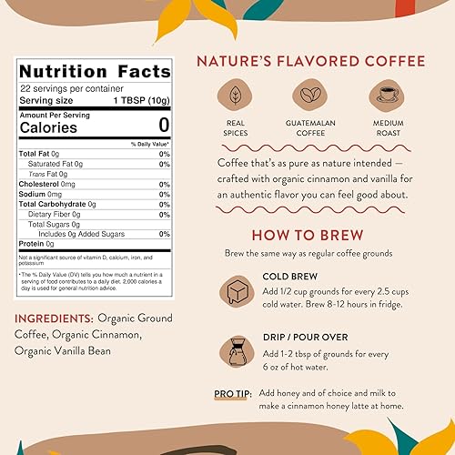 Miniatura 2 de Café molido orgánico de vainilla y canela  Canela real y vainilla  tostado medio, café saborizado  Suave bajo en ácido  perfecto para gotear, verter