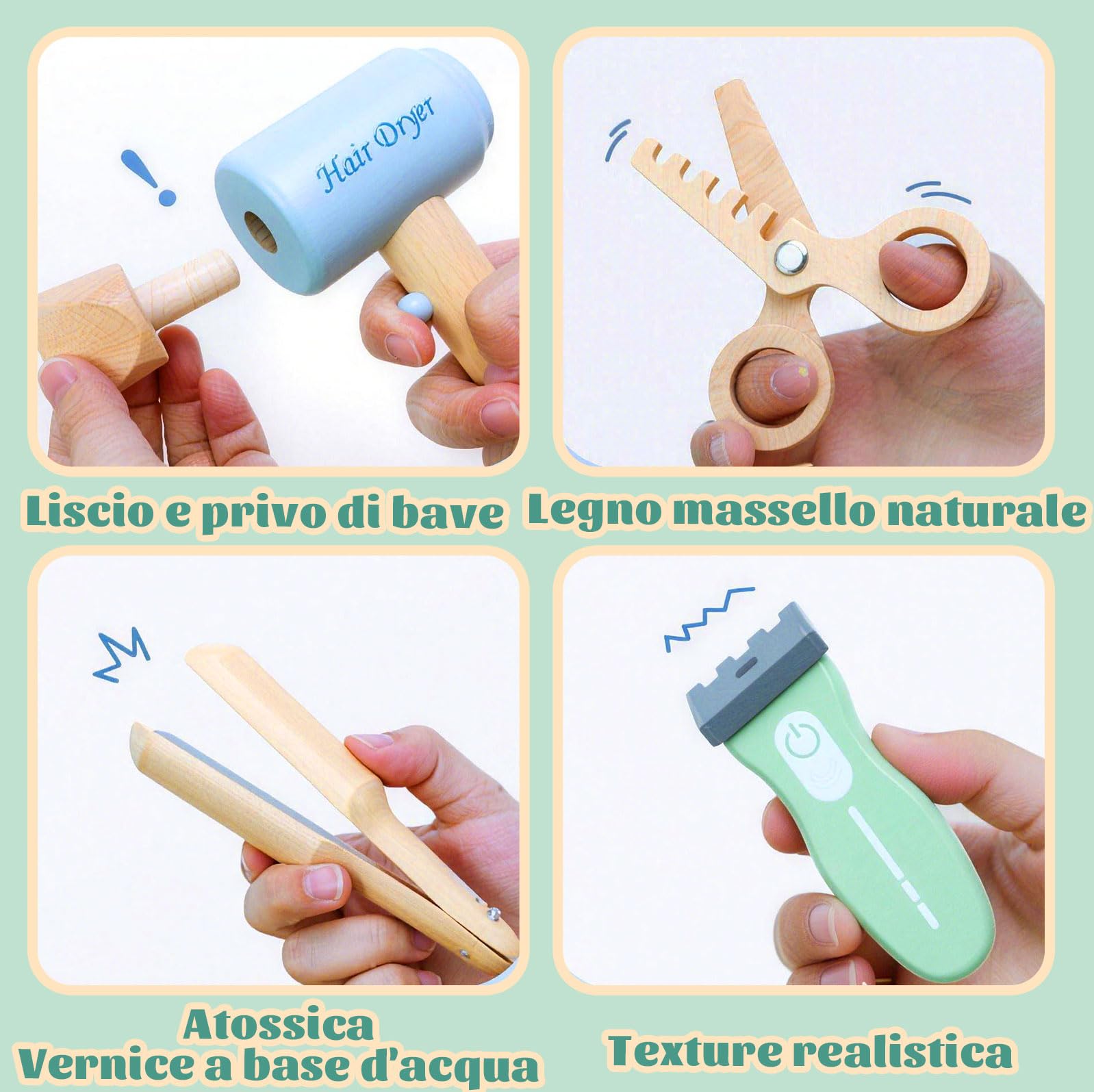 Set di valigie da parrucchiere in legno per ragazze – giocattoli per bambini regalo parrucchiere cassetta degli attrezzi con piastra lisciante pettine specchio e accessori per lo styling beauty trucco