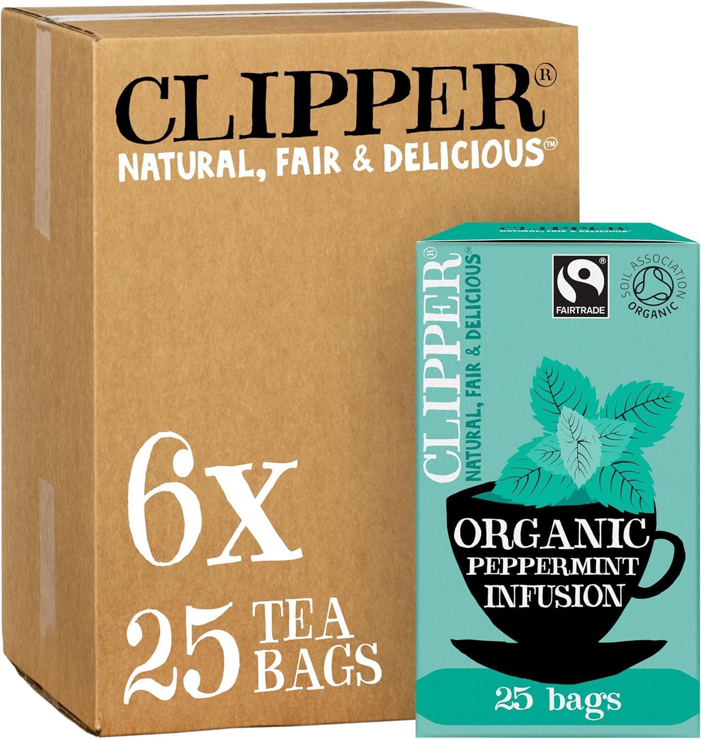Clipper Organic Peppermint 25 Teabags (Pack of 6, Total 150 Teabags)