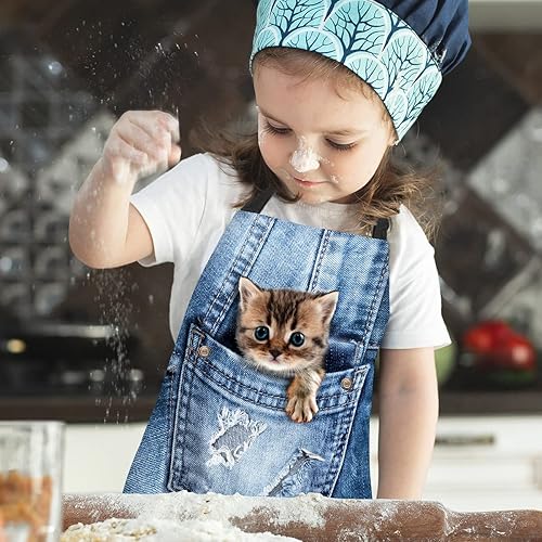 Miniatura 4 de Delantales para niñas y niños, lindos delantales de gatos, perros, niños con correa ajustable para el cuello