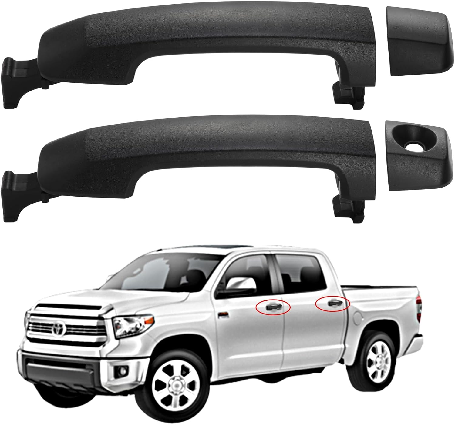 4Pcs Exterior Door Handles for 2007-2019 Toyota Tundra CrewMax Cab Pickup & 2008-2016 Toyota Sequoia SUV, Replaces 69210-0C030-C0, 69217-0C060-C0, 69217-0C050-C0