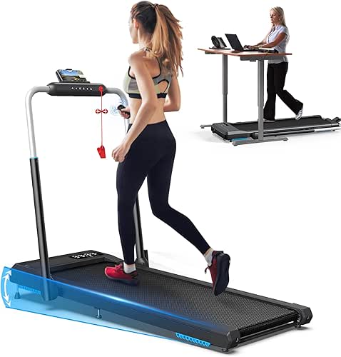 WELLFIT Folding Treadmills with 10% Incline, Under Desk Walking Pad