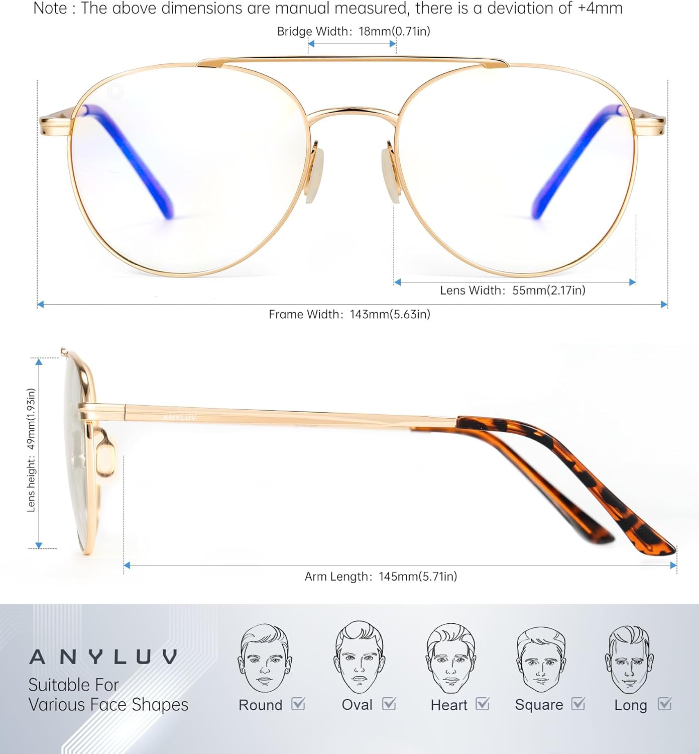 ANYLUV Blue Light Glasses for Men, Circular Frame Single Brow Bridge Design Campus Style Glasses Anti Eyestrain for Screen - Image 4