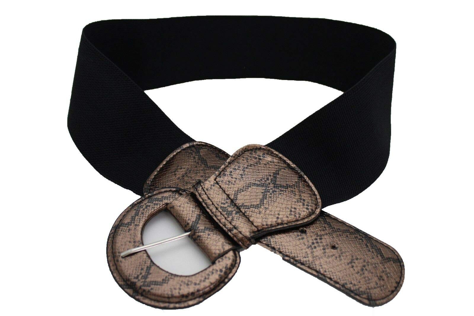 TFJ Women Elastic Wide Belt Hip High Waist Faux Snake Skin Print Plus M L XL Bronze