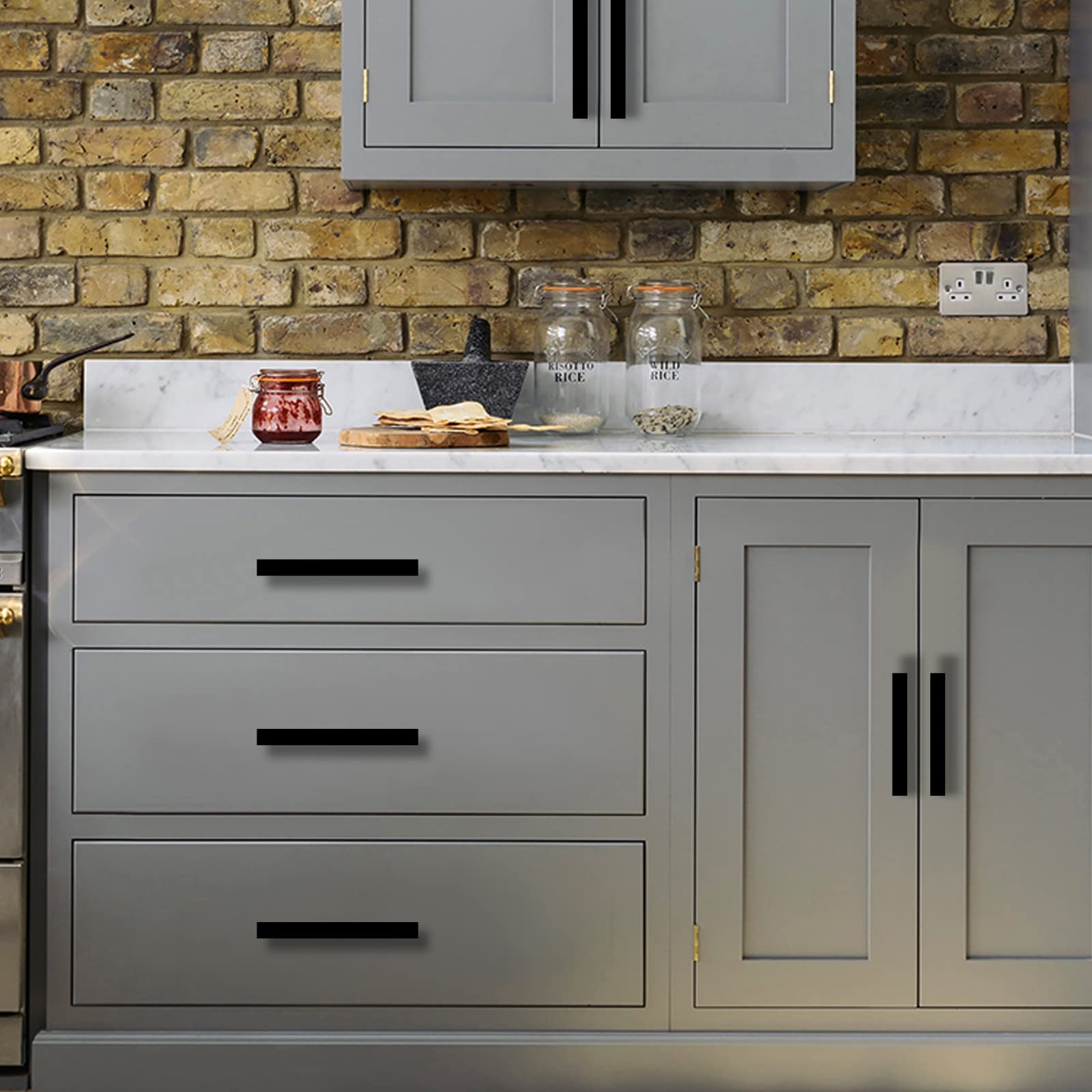 LONTAN Set di 25 maniglie nere interasse 160 mm, manico per mobili da cucina, colore nero, maniglia per porta cucina, maniglia per mobili, maniglia per cucina, maniglia nera, maniglia per armadietto,