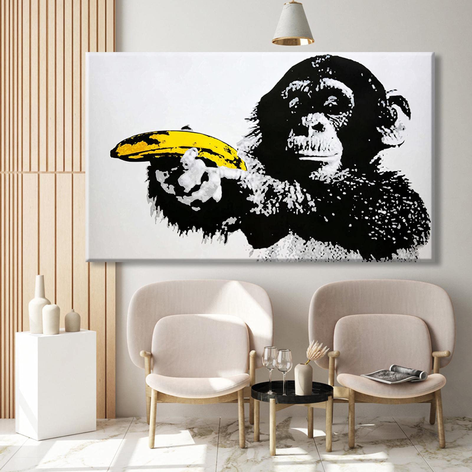 Amazon｜現代の抽象的なチンパンジーバナナ面白いポスターとプリント