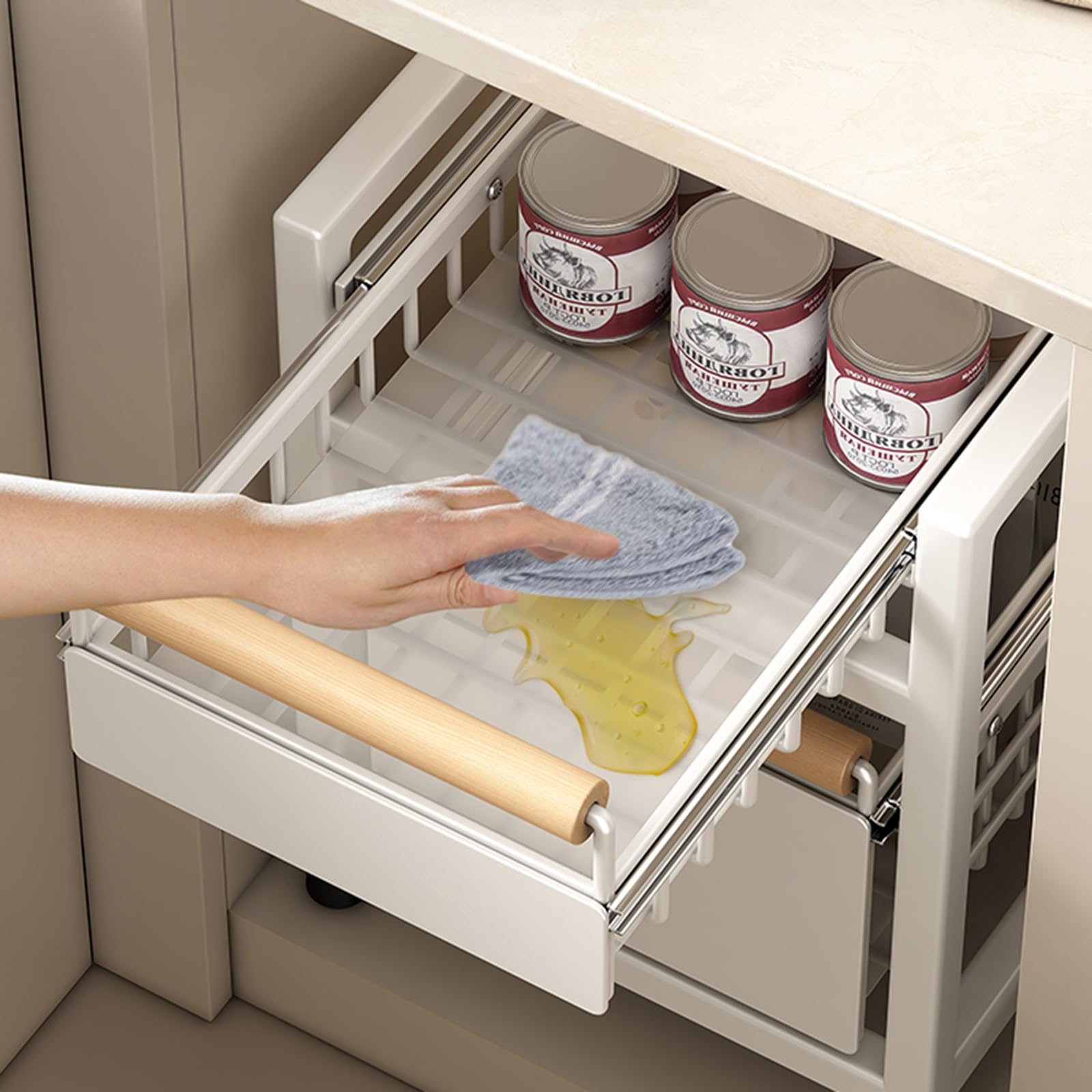 Organizer Sottolavello, Organizer per Mobiletto Estraibile A 2 Livelli, 2 Cassetti Estraibili, Ripiani Portaoggetti per Cucina, Soggiorno, Bagno,White-Set of 2