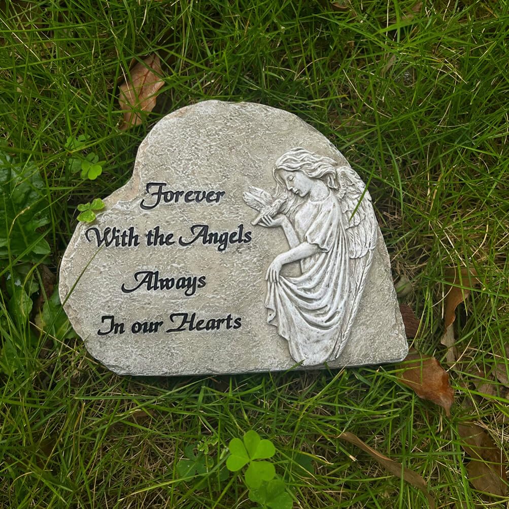 VANZACK Statua Angelo Commemorativa a Cuore in Resina per Giardino Esterno