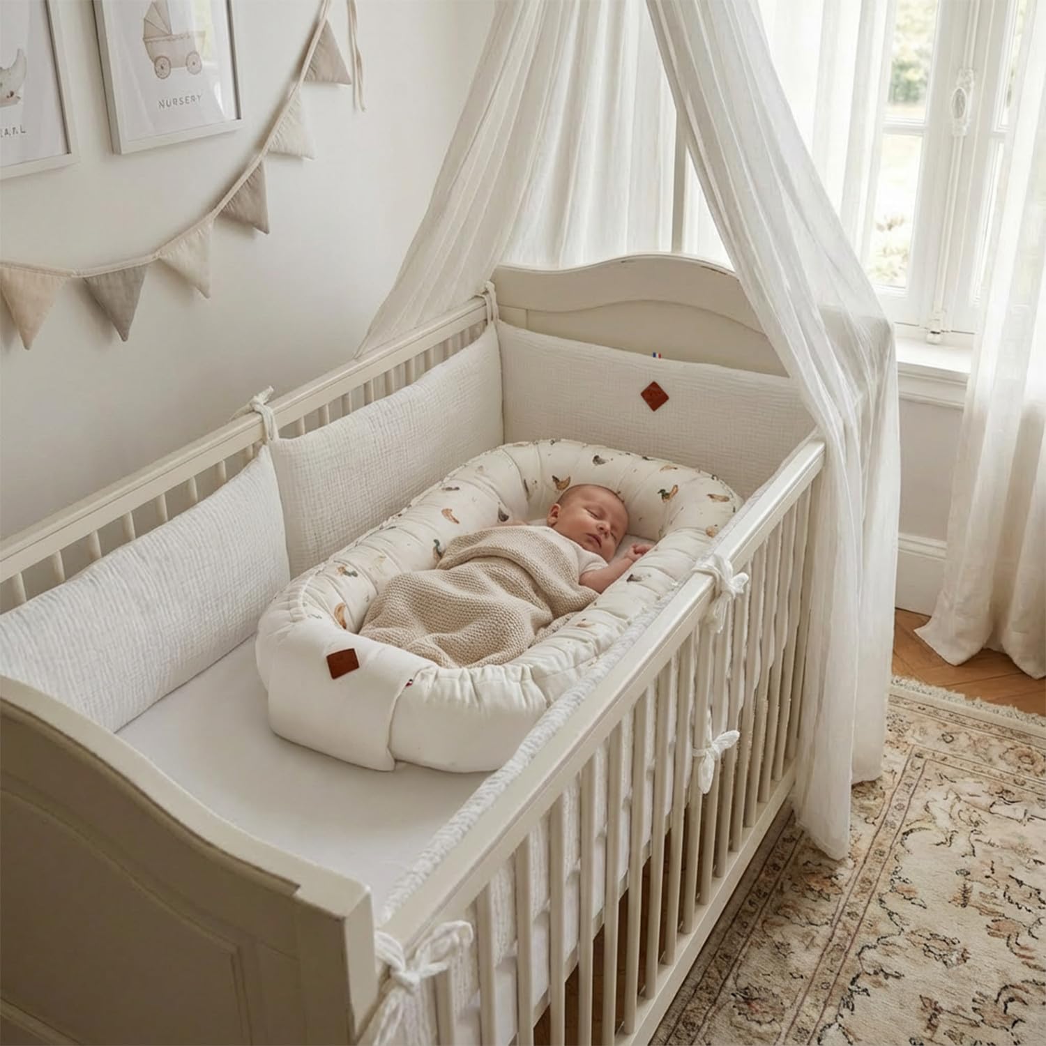 Sevira KIDS – Funda reductora de cama acolchada y reversible, GALLINA Made in France 0-9 meses