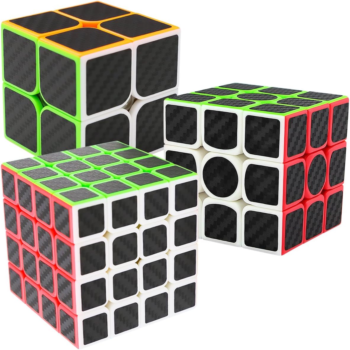 LSMY Speed Magic Cubes 2x2x3 + 3x3x3 + 4x4x4, 3 Pack Puzzle Cube Set Carbon Fiber Sticker Toy
