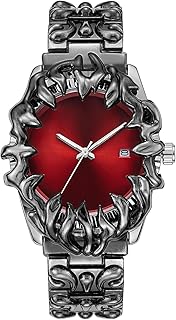 Gothic Claw Watch for Men – Unique Stainless Steel Wristwatch, Luminous Hands, Waterproof Quartz Movement, Futuristic Melting Style, Cool Red & Green Color Options