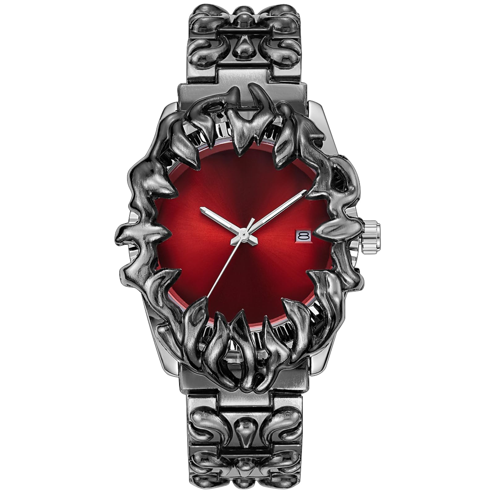 CARLIENGothic Claw Watch for Men – Unique Stainless Steel Wristwatch, Luminous Hands, Waterproof Quartz Movement, Futuristic Melting Style, Cool Red & Green Color Options