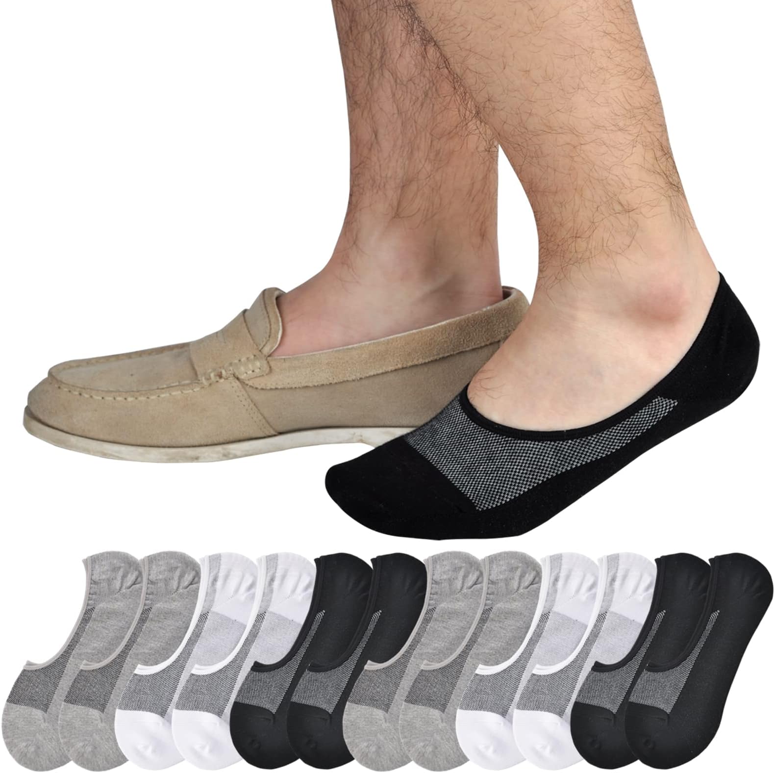 - Mens No Show Socks Loafer Low Cut Casual Cotton Socks With Non Slip Grips