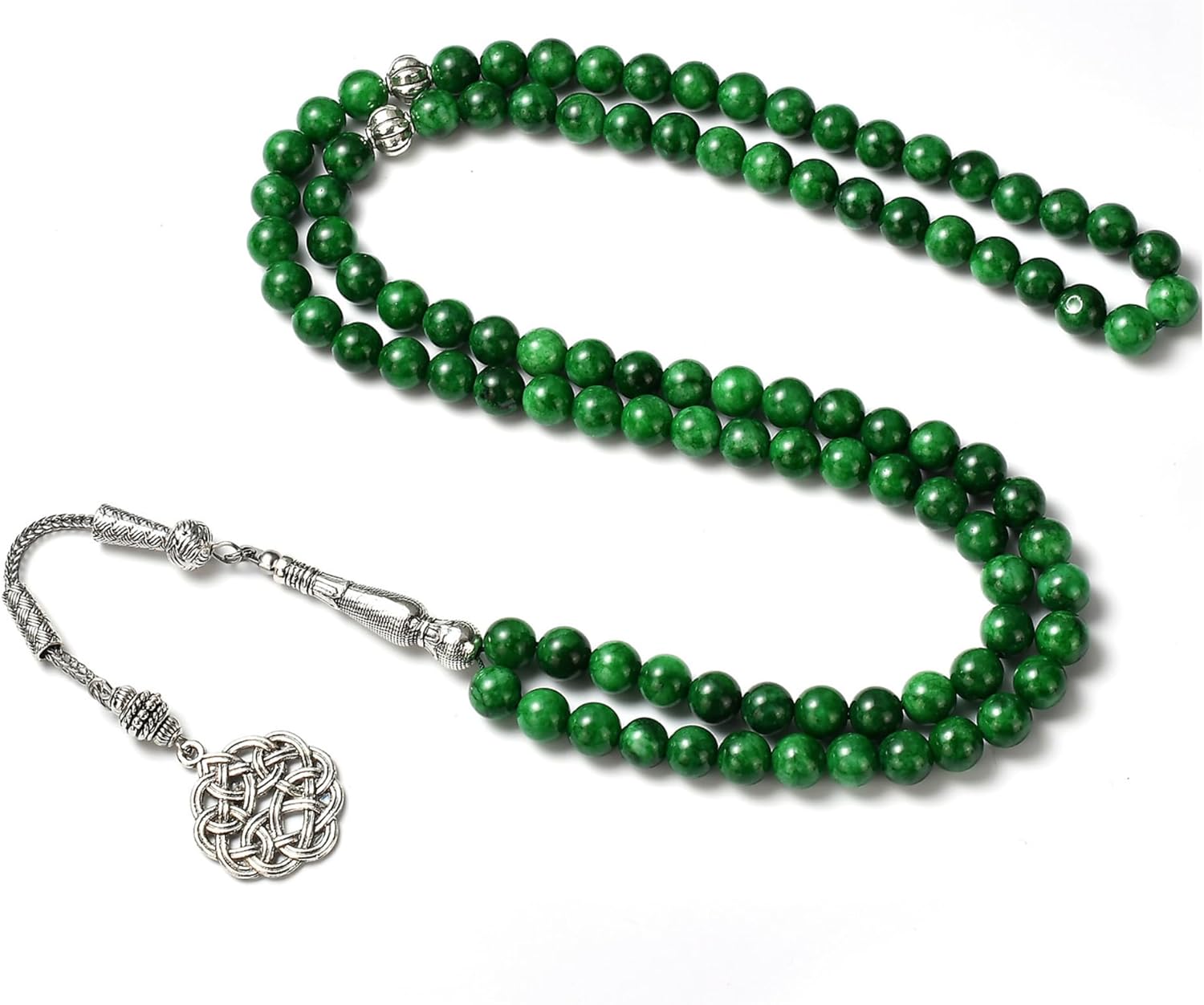 Premium Tasbih, Muslim Prayer Beads, 99 Beads (8mm), Green Chalcedony, Unisex, 22 Inches