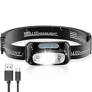 Babacom Head Torch, Rechargeable Super Bright LED Headlamp - 250 Lumens, Motion Sensor, IPX6 Waterproof, 5 Lighting Modes, Adjustable Angle & Strap, Led Head Torch for Running Hiking Fishing Hunting