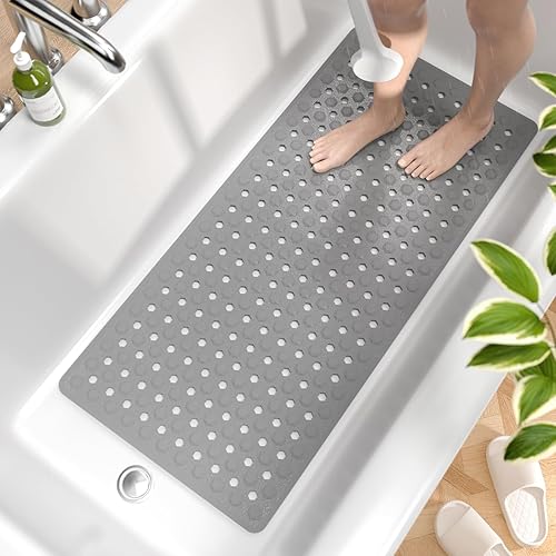 Miniatura 9 de HITSLAM Alfombra antideslizante para bañera, 35 x 16 pulgadas de largo, lavable a máquina, con ventosas y orificios de drenaje, fácil de limpiar