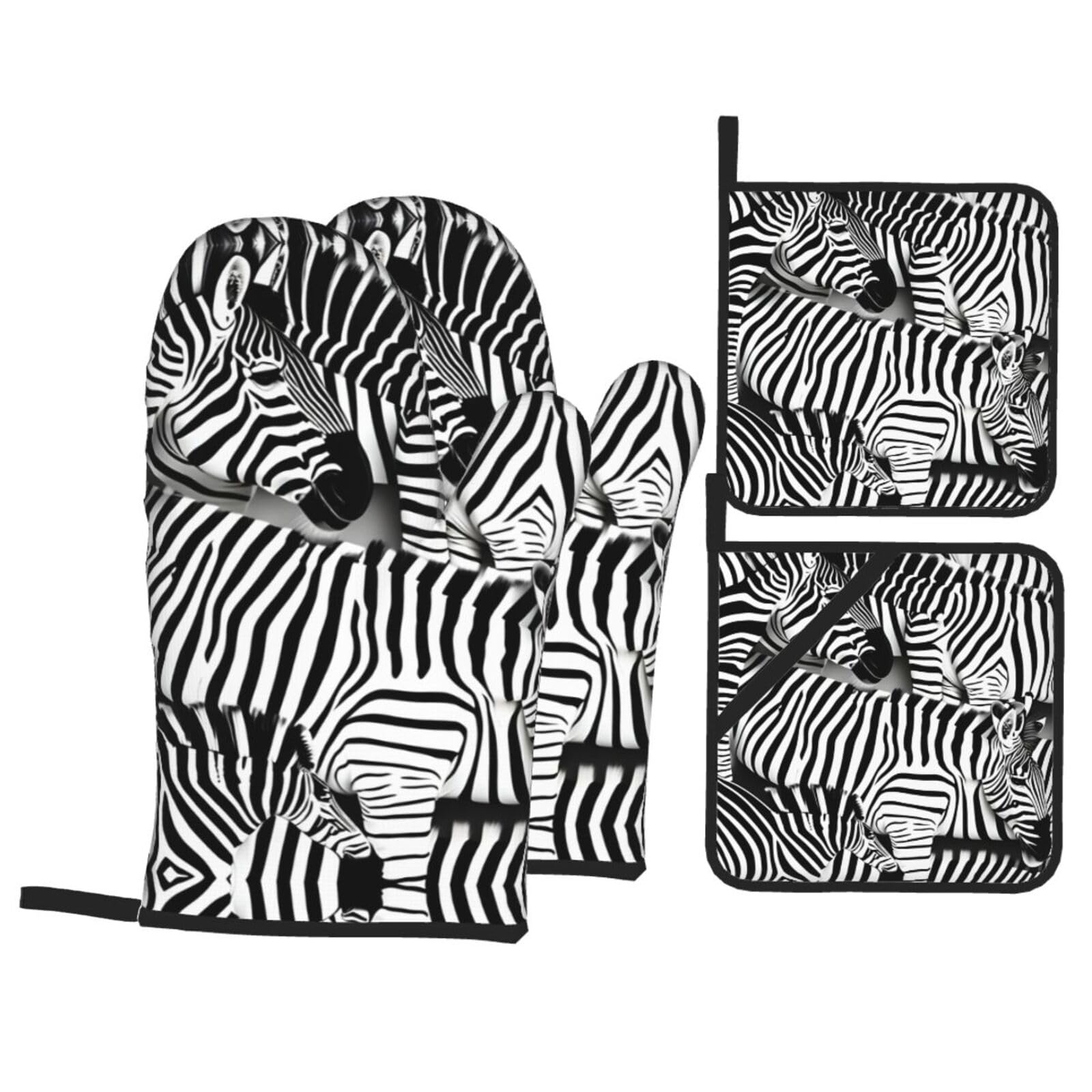 Zebra Print Oven Microwaving Waterproof Kitchen Gloves for Baking Grilling Holiday Cooking