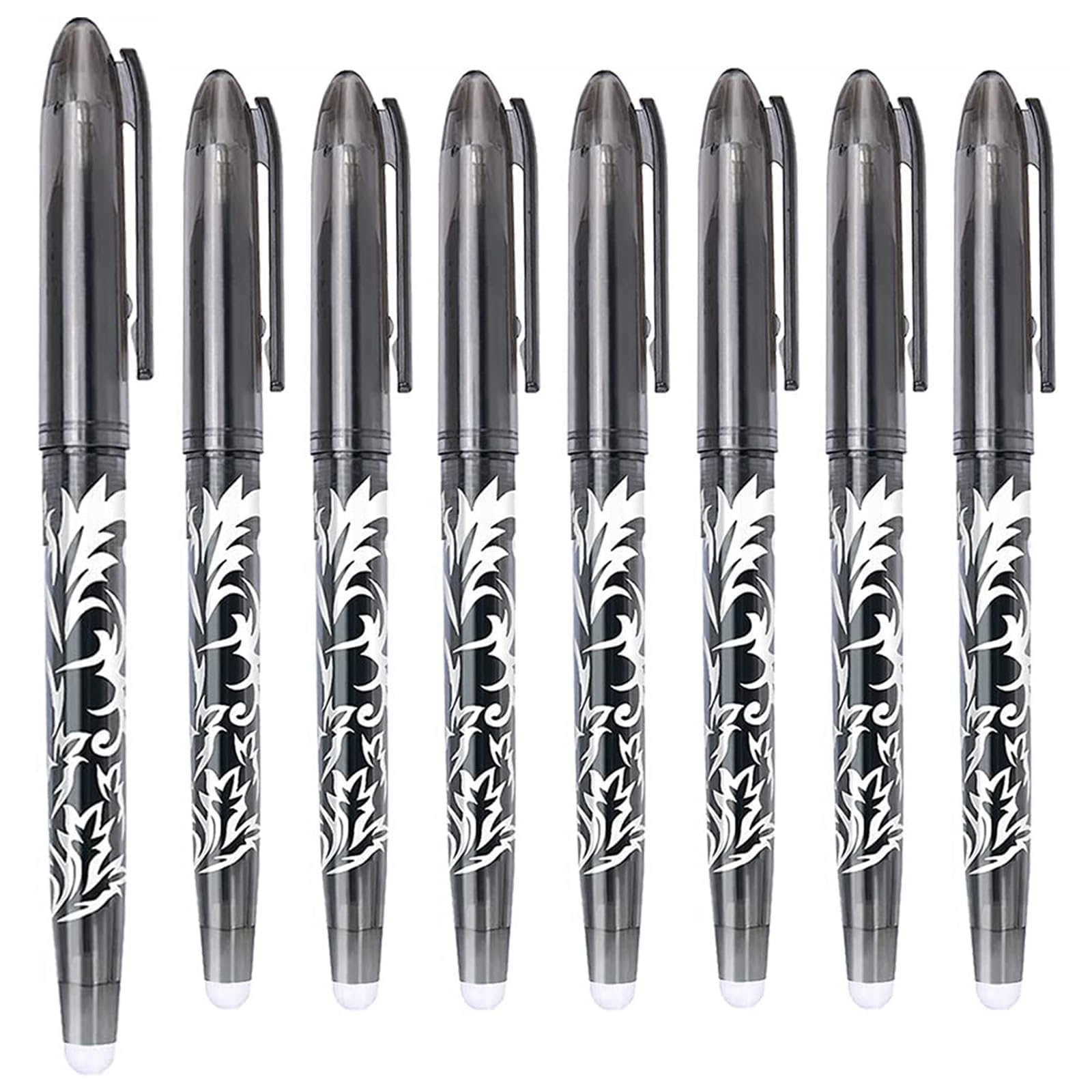 Wvbzf 8 Pcs Erasable Pens Black, Rub Out Pens 0.5mm Black Ink Eraser Pen with with Rubbers on The End, Friction Pen Black for Student Writing Stationary School Supplies