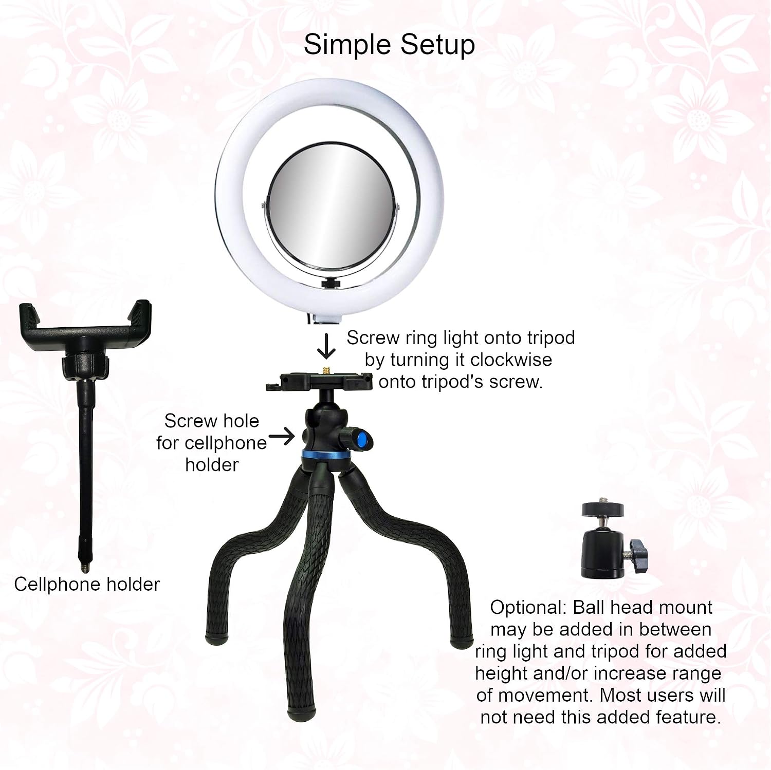 Makeup Mirror with 10-inch Ring Light [+1year Warranty] Two-Sided Mirror 1x/3x, Phone Holder, & Flexible Tripod