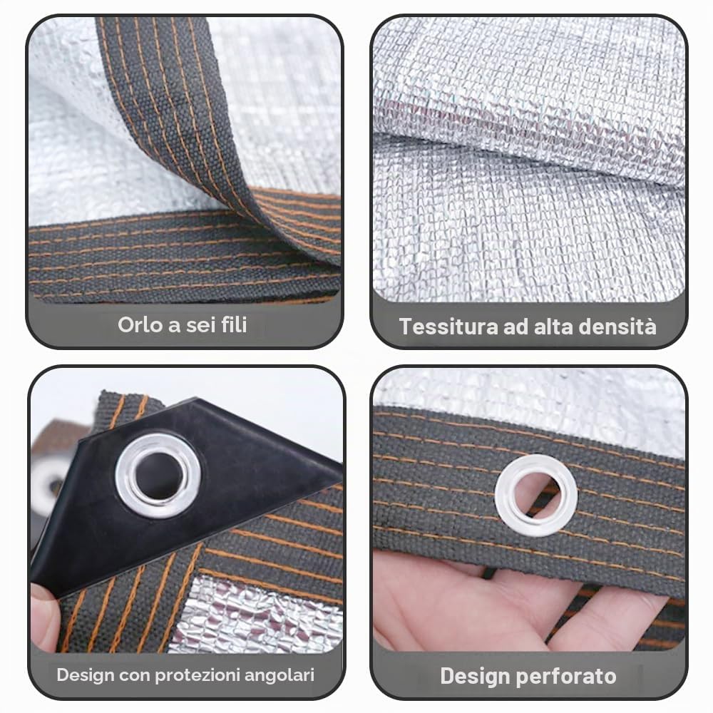 Rete ombreggiante per auto, 3 x 4 m, rete parasole per auto, rete ombreggiante riflettente, in alluminio con occhielli, 80% UV, per serra patio, cane, animali