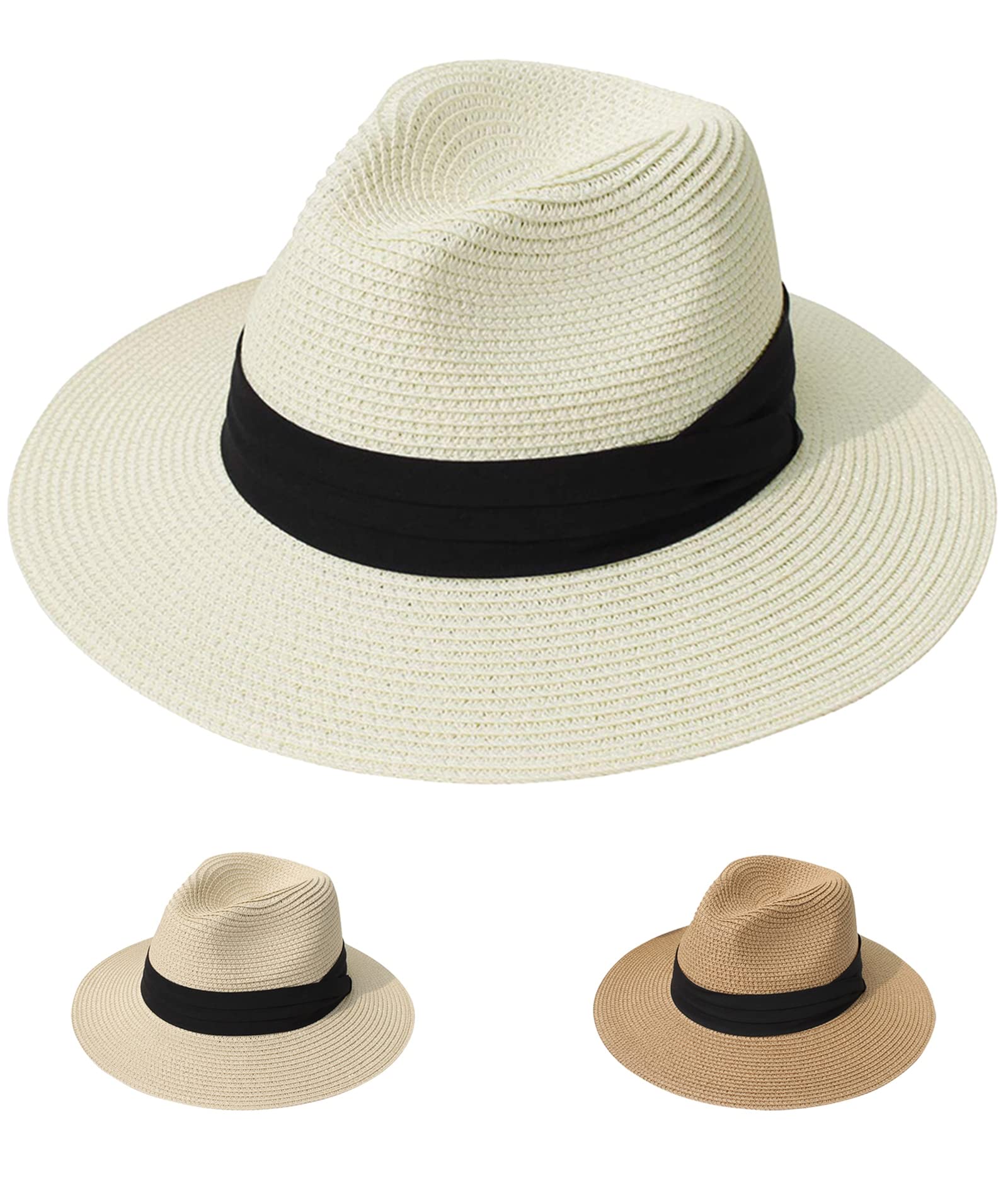 Yutdeng Sombrero de Panamá Mujeres Sombreros de Paja Transpirable Sombrero de Plegable de Viaje Hombre Sombrero de Verano Sombrero de Playa Fedora Sombrero de ala Ancha