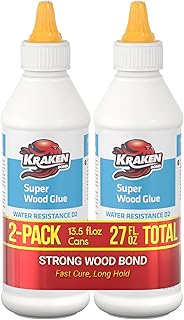 Kraken Bond D2 White Super Wood Glue - (2x13.5 fl.oz) PVA Heavy Duty Wood Glue for Repair, Woodworking, Furniture Assembly & Creative Crafts - Clear Drying Water Based Carpenter Glue - 2 Pack