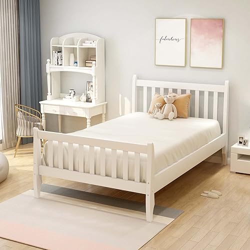 Miniatura 19 de Base de cama de plataforma de madera de tamaño individual con cabecera y estribo modernos, cama individual para niños, niñas, adolescentes y Espresso