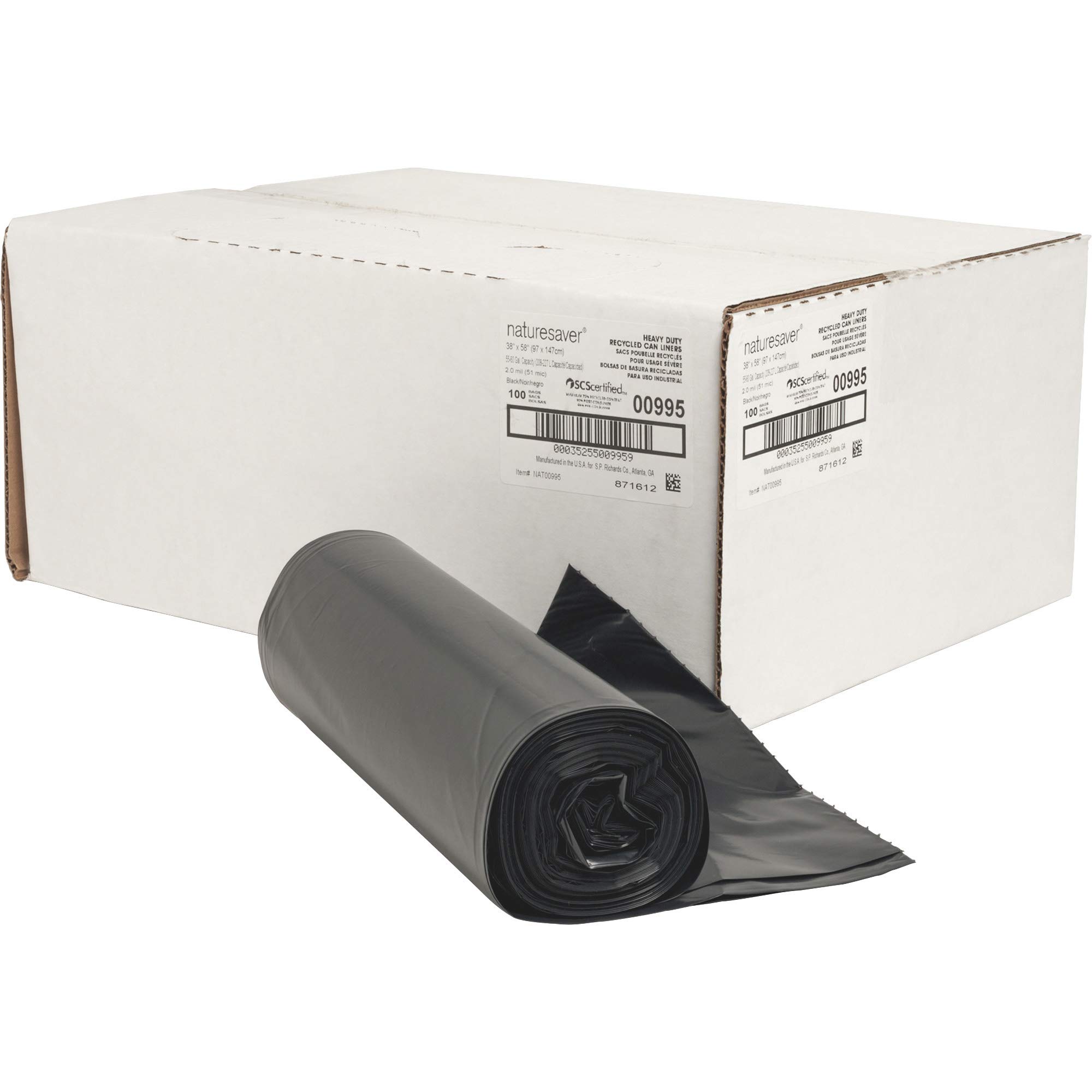 Black Low-Density Recycled Can Liners by Nature Saver – X-Large, 60.0 gallons, Plastic, Black, Pack of 100