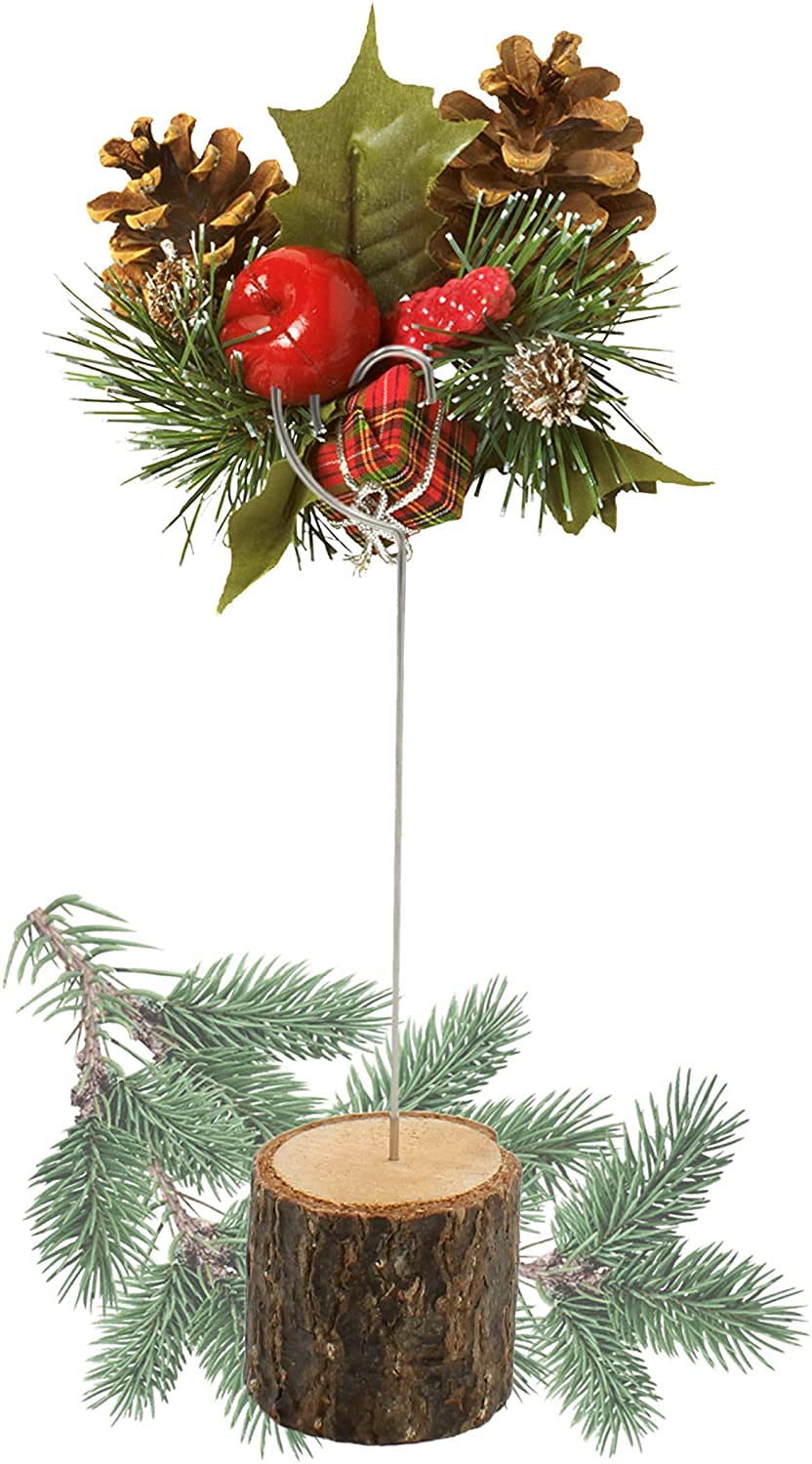 Voarge Supporto in legno rustico, con base in vero legno, Memo Clip portafoto porta note, supporto per schede da tavolo e foto (20 pezzi con clip)