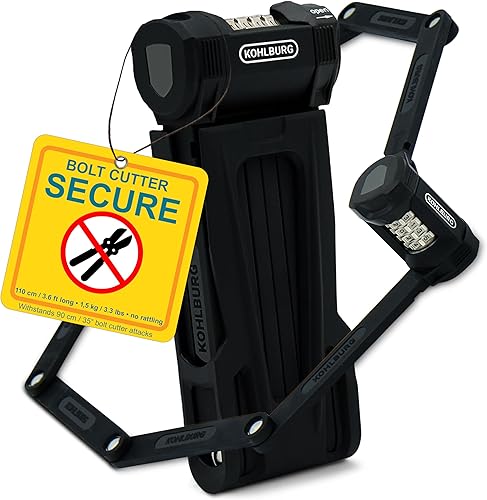 KOHLBURG Cerradura plegable para bicicleta 43 pulgadas a prueba de cortador de pernos con código de combinación de 4 dígitos y soporte, bloqueo de