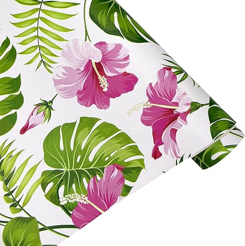 Miniatura 5 de SimpleLife4U Hawaii Flower Style Muebles Papel Autoadhesivo Estante Liner Maquillaje Joyería Gabinete Decoración 17.7 pulgadas Por 9.8 pies